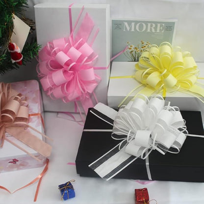 6 Pieces Large Pull Bows, Pink Gift Bow, 6 inches, Party Gift Wedding Ribbon Bows for Wrapping Boxes or Flower Decorations, Day Present Decoration Bow(Pink)