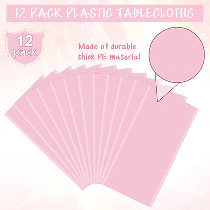 12Pcs Light Pink Tablecloth,Disposable Plastic Tablecloths,Waterproof Pink Rectangle Table Cover for Graduation Birthdays Weddings Anniversary Party Decorations,54 x 108 Inch