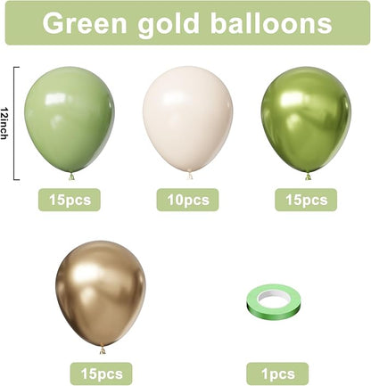 Sage Green Balloons 55Pcs Green and gold balloons 12inch Green And White Balloons for Birthday Wedding Bridal Baby Shower Engagement Party Decorations