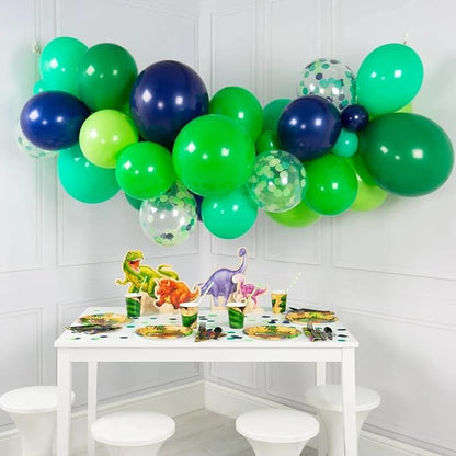 Blue and Green Balloon Garland Arch Kit, 100 PCS Lime Light Green Navy Blue Silver Confetti Latex Balloons Arch Kit for Boys Jungle Safari Dinosaur Birthday Football Game Party Decorations Supplies