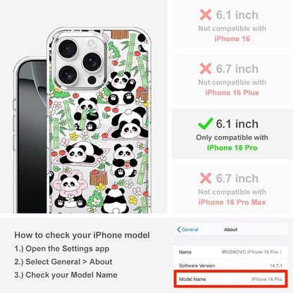 MOSNOVO for iPhone 16 Pro Case, Shockproof Military-Grade Protection 6.6ft Drop Tested, Clear Phone Case for iPhone 16 Pro, Kawaii Panda Garden Design