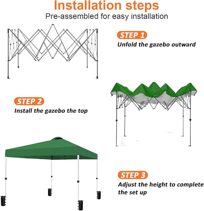 10x10 Pop Up Canopy Tent Waterproof Tent for Outdoor Party Camping Commercial Event Tent, with Wheeled Bag and 4 Sandbags (Green)