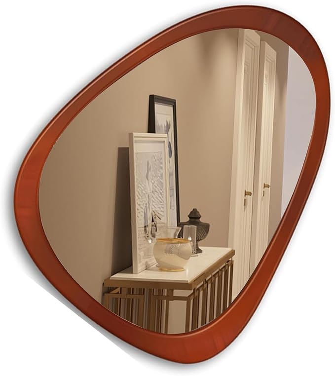 28"x 22" Irregular Wood Wall Frame Mirror, Asymmetrical Abstract Decorative Mirror for Living Room, Bedroom, Entryway, Bathroom
