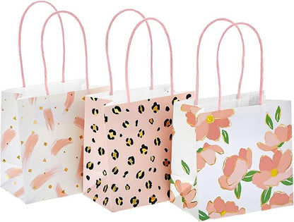 Sparkle and Bash Party Favor Bags with Handles - 12-Pack, 5 x 5 x 3 In, Pink Floral & Animal Assortment - Mini Gift Bags for Jewelry, Candies & Small Favors