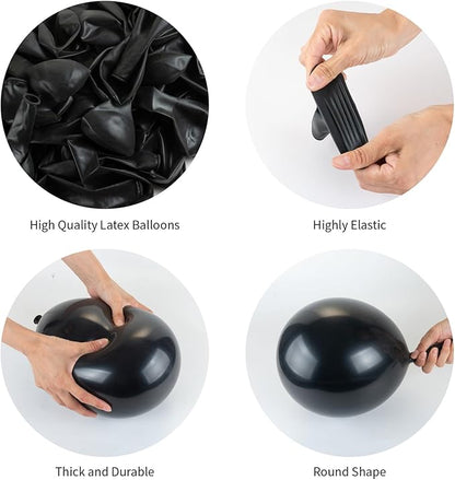 Black Balloons, 140pcs Black 18 12 10 5 Inch Different Sizes Pack Party Latex Balloons for Birthday Halloween Holiday Balloon Garland as Party Decorations