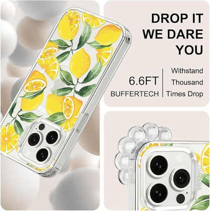 MOSNOVO Case for iPhone 15 Pro Max, [Buffertech 6.6ft Military-Grade Drop Protection] [Anti Peel Off Tech] Clear TPU Bumper Phone Case Cover Design - Lemon