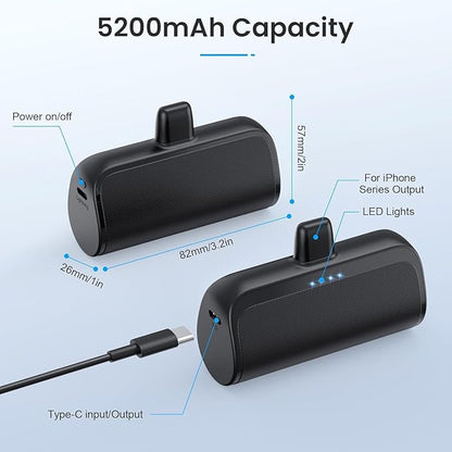 [2 Pack]Mini Portable Charger for iPhone 5200mAh,20W PD Fast Charging Power Bank for iPhone, Ultra-Compact Battery Pack Travel Portable Phone Charger Compatible with iPhone 14 13 12 11 X 8 7 6 Series
