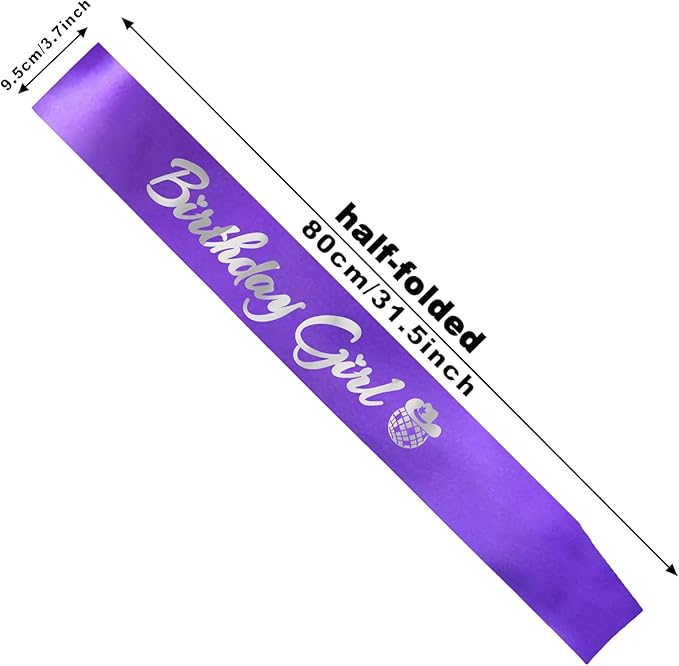 Birthday Girl Sash, Disco Cow Birthday Sash for Cowgirl Funny Birthday Gift Ideas Suppiles, Purple+ Silver Foil
