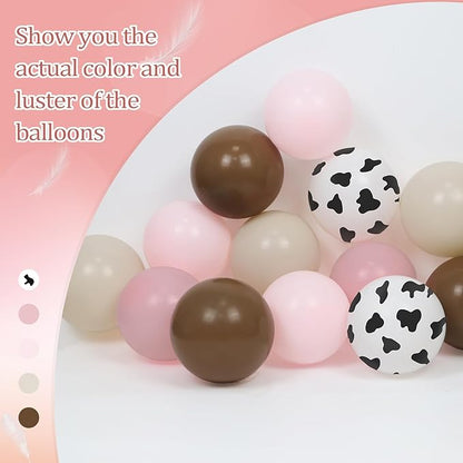 60pcs Cow Print Balloons 12inch, Brown Sand White Pastel Light Pink Cow Balloons for Farm My First Rodeo Country Baby Shower Birthday Party Decorations