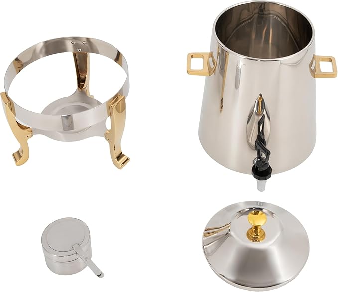 13L/3.43Gal Beverage Dispenser, Stainless Steel Hot Cold Drinks Urn with Fuel Stand, Thermal Tea Juice Milk Coffee Chafer Dispenser with Faucet for Parties Buffet Commercial Use (gold)