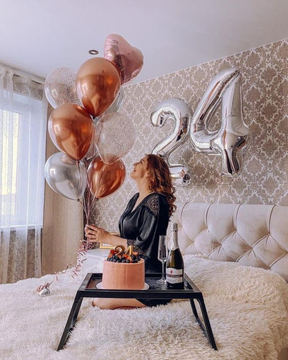 Silver 4 Balloon, Number Balloons 40 Inch, 4th Silver Party Decorations, Four Large Numbers for Party Decor, Number 4 Balloon