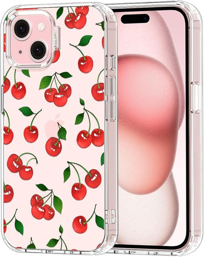 MOSNOVO Case for iPhone 15 Plus/iPhone 14 Plus, [Buffertech 6.6ft Military-Grade Drop Protection] [Anti Peel Off Tech] Clear TPU Bumper Phone Case Cover Design - Cute Cherry