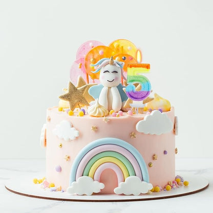 Rainbow Candles for Birthday Cakes, Rainbow Themed Cake Topper Birthday Party Decorations, 5th Number Candle (Number 5)