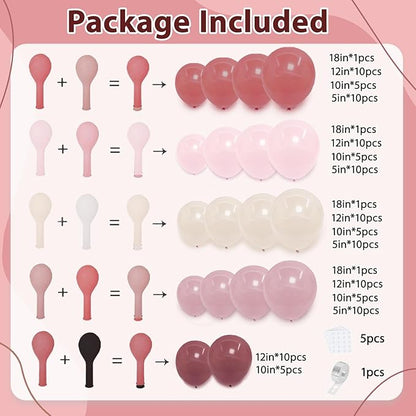 Dusty Rose Pink Balloon Arch Kit, Double Stuffed Pastel Light Pink Balloons With Peach Blush Beige Light Muave Balloon for Birthday Wedding Graduation Party Decorations