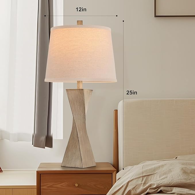 Bedside Lamps Set of 2 Unique Modern Vintage Table Lamp Rustic Farmhouse Desk Lamps for Living Room End Tables Bulb Not Included, Linen Shade, 26.5 in,Grey