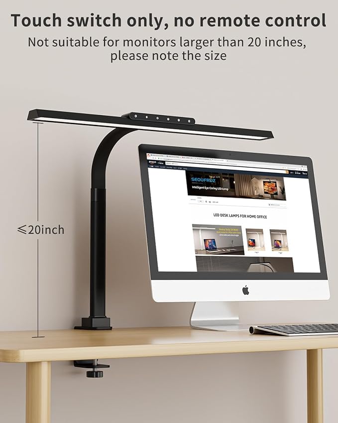 LED Desk Lamps for Home Office, 24W Bright Eye-Caring Light with Clamp, Stepless Dimming Adjustable Flexible Gooseneck Clip on Desk Office Lamp with Adapter for Reading, Study, Workbench,Black