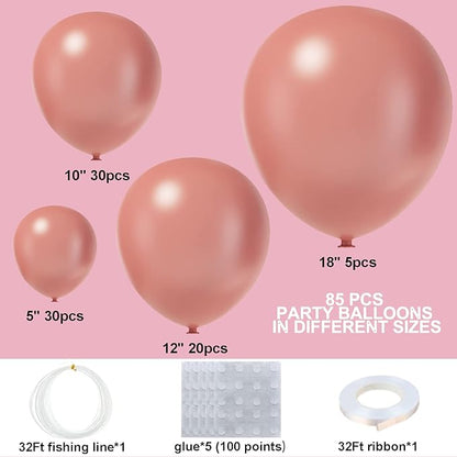Dusty Pink Balloons 85Pcs Vintage Dusty Pink Balloon Garland Arch Kit 5/10/12/18 Inch Matte Latex Dusty Pink Balloons Different Sizes as Birthday Baby Shower Wedding Bridal Shower Party Decorations