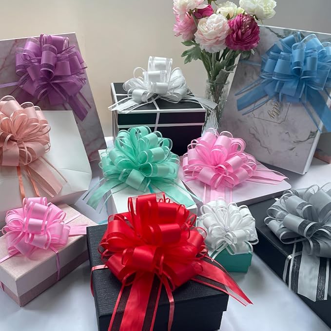 6 Pieces Large Pull Bows, Pink Gift Bow, 6 inches, Party Gift Wedding Ribbon Bows for Wrapping Boxes or Flower Decorations, Day Present Decoration Bow(Pink)