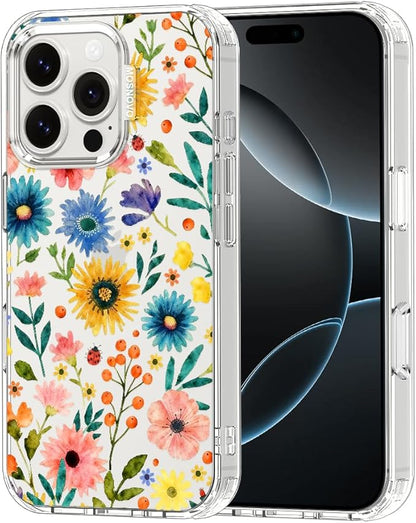 MOSNOVO for iPhone 16 Pro Case, Shockproof Military-Grade Protection 6.6ft Drop Tested, Clear Phone Case for iPhone 16 Pro, Wildflower Bloom Design