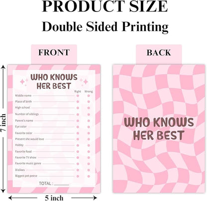 Who Know Her Best Birthday Party Games Cards for Birthday Sleepover Slumber Party Pink Sweet Party Favors & Supplies Activity for Women Set of 20 - YY025