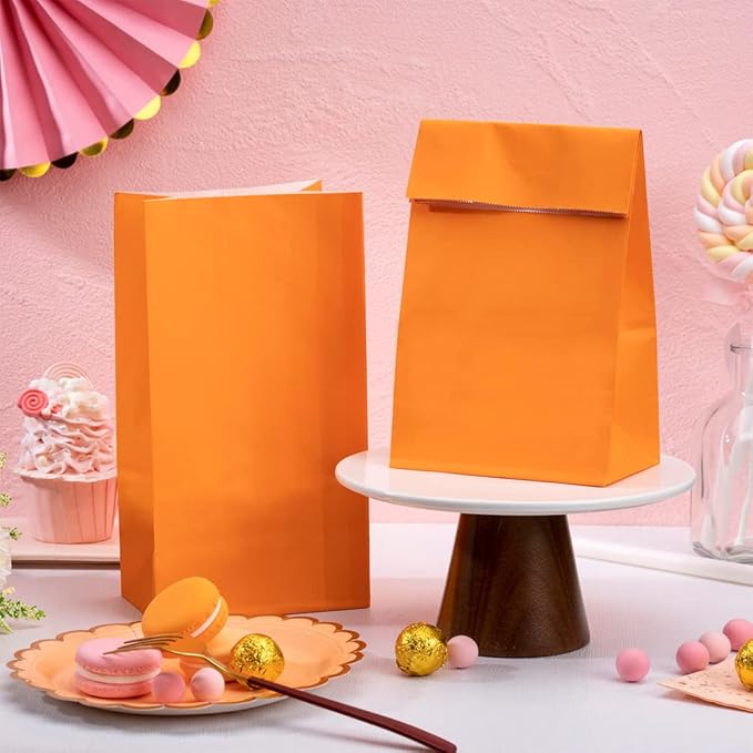 AWELL Small Party Favor Paper Bag Wrapped Treat Goody Snack Bags 9.3x4x3 inch for Graduation Birthday Groovy Theme Party Recycled Bag,Hot Pink and Orange,20 Counts