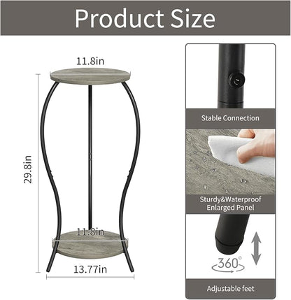 Plant Stand Indoor, 2 Tier Round Tall Plant Stand, Flower Pot Stand, Plant Shelf Rack, Corner Plant Stand for Planter Garden Balcony Patio Living Room, Grey