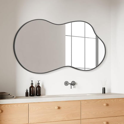 WallBeyond Irregular Wall Mirror – Asymmetrical Mirror with Aluminum Alloy Frame, Decorative Wall Mirror for Living Room, Bedroom, Bathroom, and Entryway 46" H x 26" W (Black)