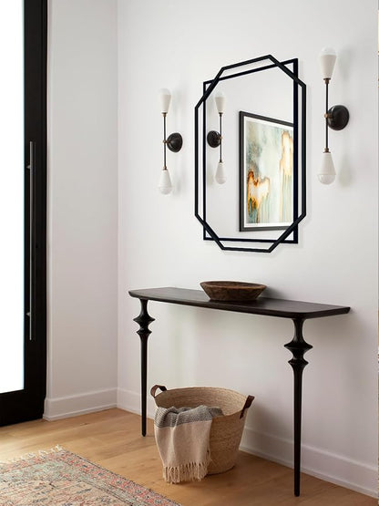 Black Bathroom Mirror, 36" x 24" Mirror Wall Decor with Modern Art Octagonal Metal Frame, for Living Room, Bedroom, Dining Room, Entryway
