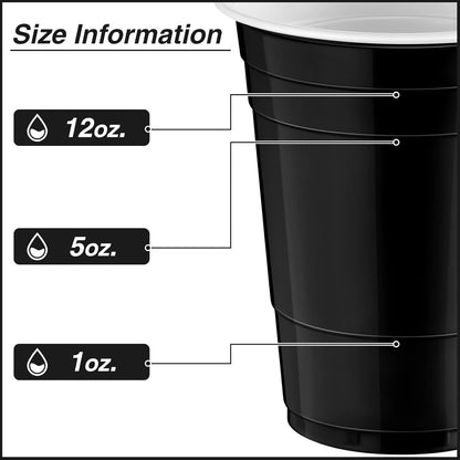 Lounsweer 100 Pack 16 Ounce Christmas Plastic Party Cups Disposable Heavy Duty Drinking Water Cups for Holiday Christmas Festival Wedding New Year Birthday Party Supplies(Black, White)