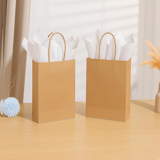 SUNCOLOR 24-Pack Brown Gift Bags with Handles, 7.9x5.12x3.15 Inch, Small Paper Bags for Goodies, Rustic Weddings, Business Events, DIY Crafts, Party Favors & Shopping