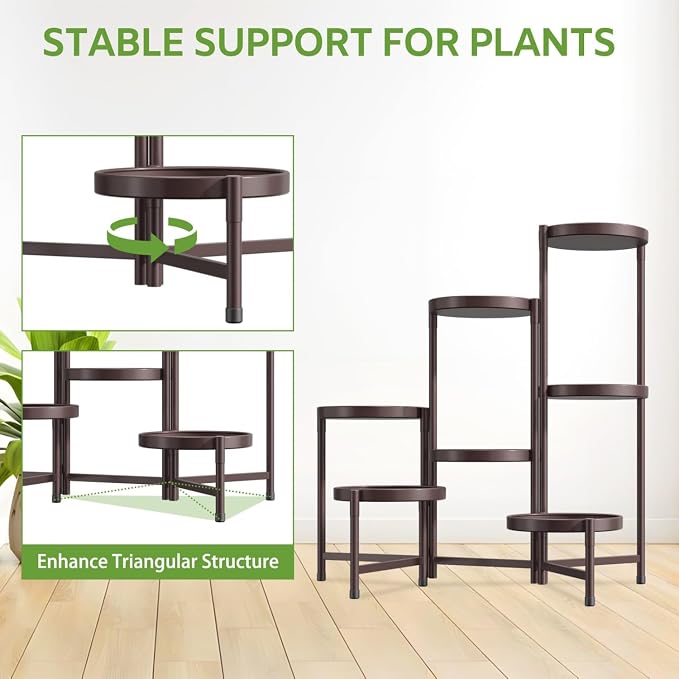 iDavosic.ly 7 Tier Large Plant Stand Indoor, 10 Inch Wide Tall Corner Metal Plant Stands Outdoor for Multiple Plants, Folding Tiered Flower Display Holder Rack Shelf, Violet Bronze