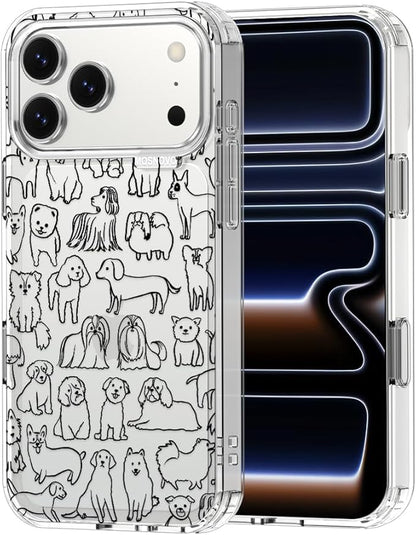 MOSNOVO for iPhone 17 Pro Max Case | Military Grade 6.6ft Drop Tested | Camera Control | Clear with Doodle Dog Design