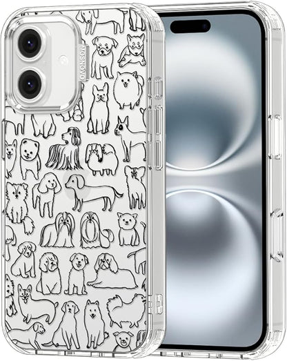MOSNOVO Case for iPhone 16 Plus, [Buffertech 6.6ft Military-Grade Drop Protection] [Anti Peel Off Tech] Clear TPU Bumper Phone Case Cover Design - Doodle Dog