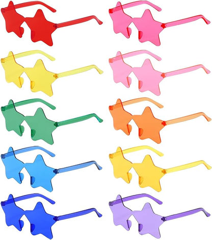 10/20 Pack Star/Heart Shape/Round/Butterfly/Cat Eye/Rectangle/Fire Rimless Tinted Party Sunglasses Color Glasses
