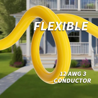PlugSaf 50ft 12/3 Gauge Outdoor Extension Cord Waterproof with Lighted Indicator, 12 Gauge SJTW Heavy Duty 15Amp 1875W, 3 Prong Cords Flexible Copper Yellow ETL Listed