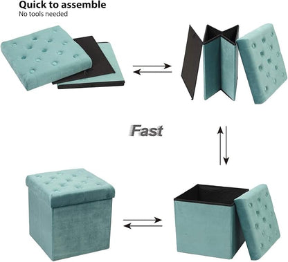 B FSOBEIIALEO Storage Ottoman Cube Velvet Tufted Folding Ottomans Footstool