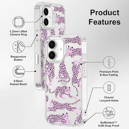 MOSNOVO for iPhone 17 Case | Military Grade 6.6ft Drop Tested | Camera Control | Clear with Pink Leopard Design