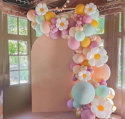 Pastel Balloon Arch Kit, Daisy Balloon Arch Garland with Macaron Pink Blue Purple Yellow Orange Rainbow Latex Balloons Daisy Flower Foil Balloons for Girls Women Birthday Pastel Party Decorations