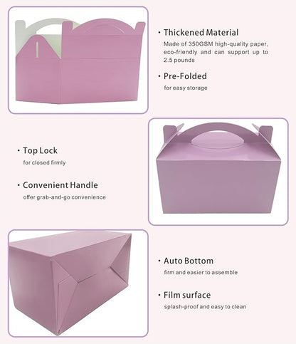 30-Pack Lavender Mist Gable Treat Boxes with Handles, 6" Pop-Up Party Favor Gift Boxes for Birthday,Wedding,Baby Shower, Eco-Friendly Candy, Cookie, Goodie Bags for Kids, Bachelorette Decor