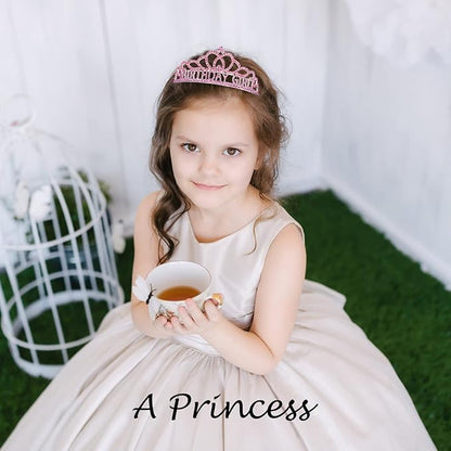 CIEHER Pink Birthday Crown and Sash Set, Women's Princess Birthday Accessory, One Size, Female, Girls