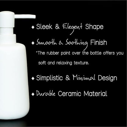 2 Pack Matte White Ceramic Soap Dispenser, 13 oz Refillable Bathroom or Kitchen Countertop Dispenser with Soft Touch Rubber Coating, Matte White