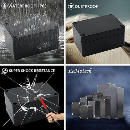 LeMotech Junction Box IP65 Waterproof Project Box Dustproof ABS Plastic Electrical Boxes Universal Enclosure for Electronic Black 3.93x 2.68x 1.97 inch (100 x 68 x 50 mm)(Pack of 2)
