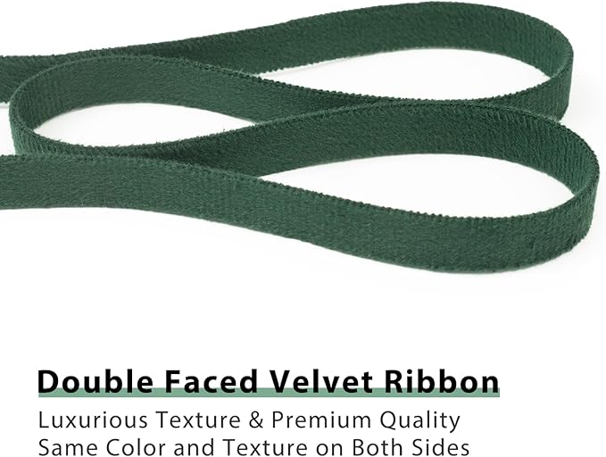 Vintage Forest Green Velvet Ribbon 3/8 Inch x 21Yd Vintage Thin Double Faced Dark Green Velvet Ribbons Set for Christmas Tree Ornaments Gift Wrapping Wedding Decoration Wreath & Hair Bows Making