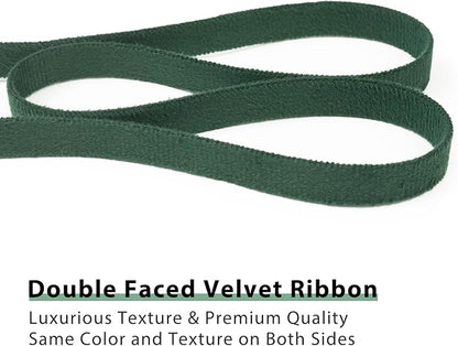 Vintage Forest Green Velvet Ribbon 3/8 Inch x 21Yd Vintage Thin Double Faced Dark Green Velvet Ribbons Set for Christmas Tree Ornaments Gift Wrapping Wedding Decoration Wreath & Hair Bows Making