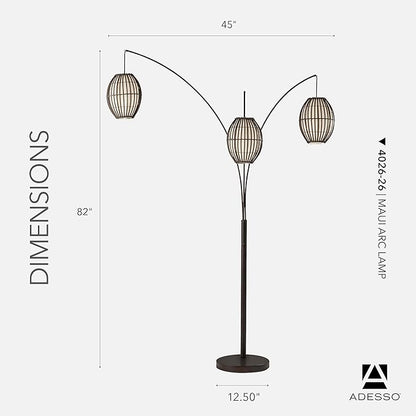 Adesso Maui Arc Floor Lamp with 3 Movable Shades & Adjustable Height- Perfect Lighting for Bedroom, Living Room and Corner Decor, Antique Bronze