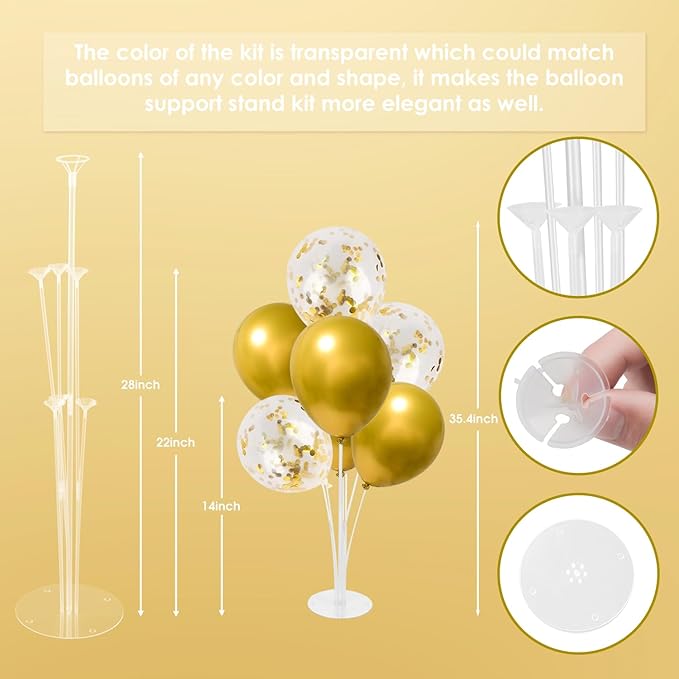 Voircoloria 4 Sets Balloon Stand Kit, Balloon Sticks Holder Table Centerpiece with Gold Balloons for Christmas Graduation Birthday Wedding New Year 2026 Party Decorations(Gold)