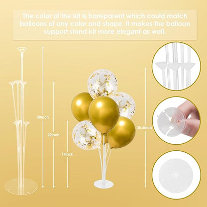 Voircoloria 4 Sets Balloon Stand Kit, Balloon Sticks Holder Table Centerpiece with Gold Balloons for Christmas Graduation Birthday Wedding New Year 2026 Party Decorations(Gold)