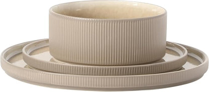 Gibson Elite Redrock Canyon 12-Piece New Bone China Dinnerware Set Service for 4, Reactive Glaze Plates and Bowls, Dishwasher and Microwave Safe, Taupe