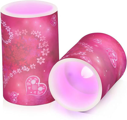 ALAZA Valentines Day Hot Pink Heart Flickering Flameless Candles Battery Operated with Remote Timer,Tea Light Candles LED Pillar Votive Candles Set of 2 for Outdoor Indoor Decorations