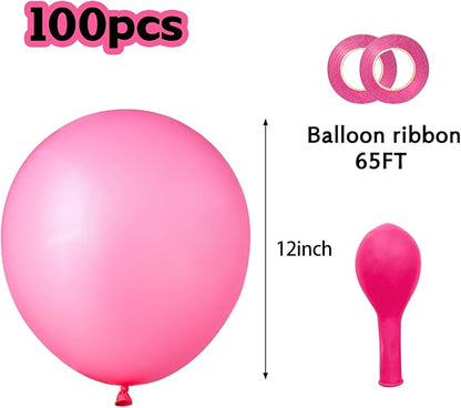 Pink Balloons 100 pcs 12 Inch Matte Pink Balloon for Baby Shower Valentine's Day Princess Bachelorette Birthday Party Decorations